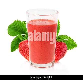strawberry juice with strawberries on the white background. Stock Photo