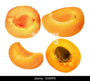 slices of ripe apricots isolated on the white background. Stock Photo