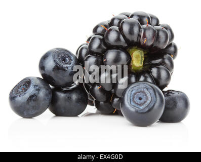 blackberry and blueberries isolated on the white background. Stock Photo