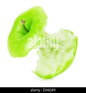bitten green apple isolated on the white background. Stock Photo