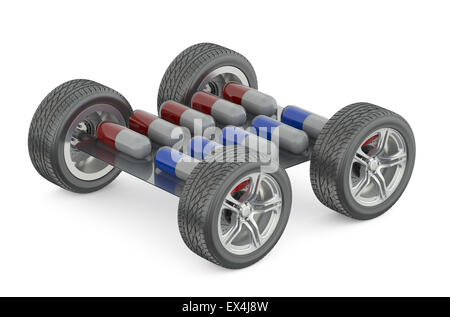 Pack of pills with car wheels isolated on white background Stock Photo