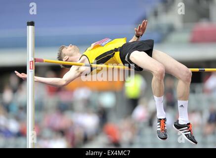 Matthew Roberts. Mens high jump. British Athletics Championships. Alexander Stadium, Perry Barr, Birmingham, England, UK. 05/07/2015. Stock Photo