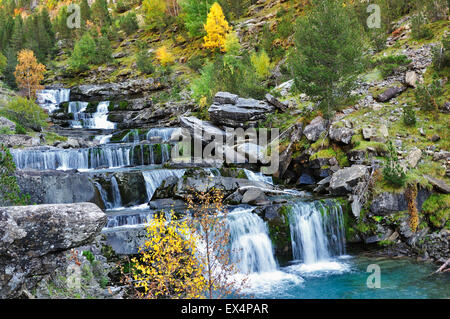 Waterfall, Gradas de Soaso, in Arazas river, Ordesa Valley. Pyrenees, Huesca, Aragon, Spain Stock Photo