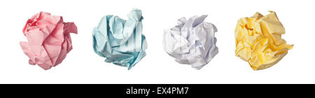 Colorful paper crumpled into balls isolated on white background Stock Photo