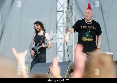 PIESTANY, SLOVAKIA - JUNE 26 2015: Scottish punk rock band The Exploited performs on music festival Topfest in Piestany Stock Photo