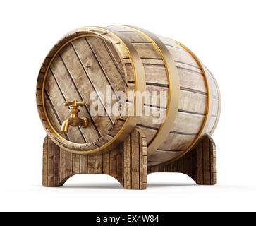 Wooden barrel with tap isolated on white background Stock Photo