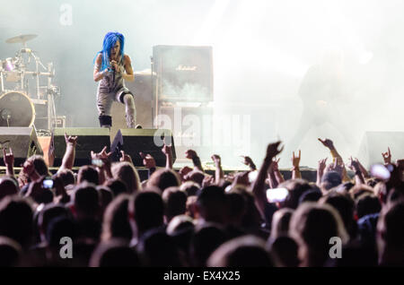 PIESTANY, SLOVAKIA - JUNE 26 2015: Alissa White-Gluz of death metal band Arch Enemy performs on music festival Topfest Stock Photo