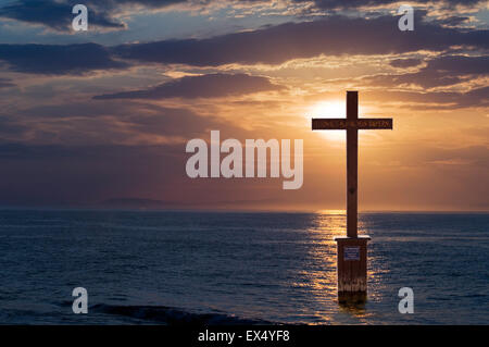 King Ludwig II memorial cross in Lake Starnberg, Berg, Upper Bavaria, Bavaria, Germany Stock Photo