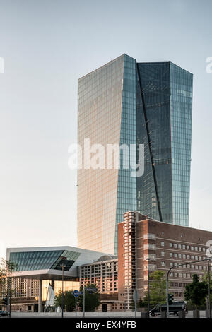 Seat of the European Central Bank, north side, in the morning light, Frankfurt am Main, Hesse, Germany Stock Photo