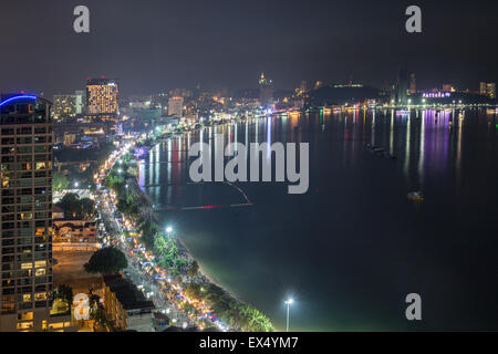 Cityscape at night, Beach Road, Pattaya Bay, Pattaya, Chon Buri Province, Thailand Stock Photo