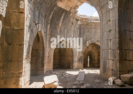 The Octagonal tower. Nimrod (Namrud) Fortress or Nimrod Castle is a medieval Muslim castle situated on the southern slopes of Mo Stock Photo