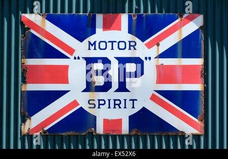 old bp metal motor spirit union jack flag sign Stock Photo