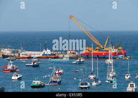 St Marys Quay Extension Works in progress, Isles of Scilly, Cornwall England. Stock Photo