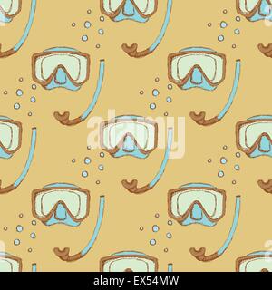 Sketch diving mask in vintage style, vector seamless pattern Stock Vector