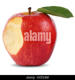 Bitten red apple fruit missing bite isolated on a white background Stock Photo