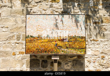 Painting of Charles Francois Daubigny made in mosaic on display in French Artists Village Barbizon, Seine-et-Marne, France. Stock Photo