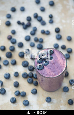 Fresh blueberry smoothie from above Stock Photo