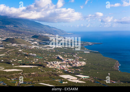 ESP, Spain, the Canary Islands, island of La Palma, view from the Mirador El Time to the city Tazacorte at the west coast.  ESP, Stock Photo