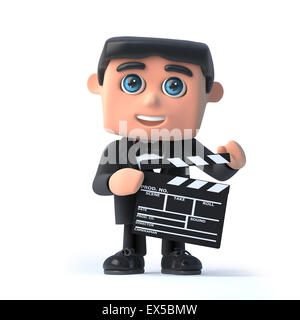 3d render of a man in a tuxedo and bow tie holding a clapperboard Stock Photo