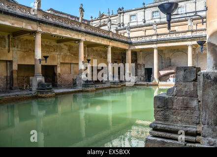The Great Bath of the Roman Baths complex of Bath, Somerset, England. Stock Photo