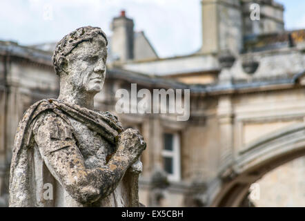 Sculpture of Emperor Vespasian at the Roman Baths complex of Bath; Somerset; England Stock Photo