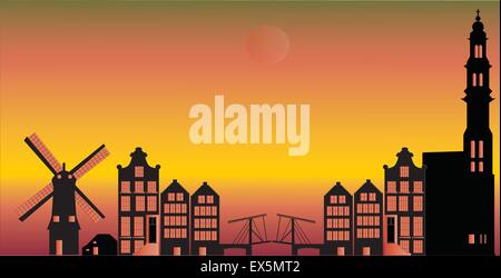 skyline with landmarks of the city amsterdam Stock Vector