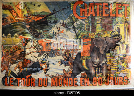 Old French Chatelet Theatre Poster for 'Around the World in 80 Days' Stock Photo