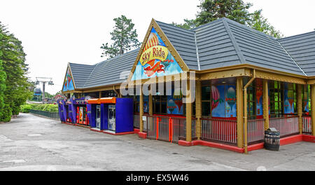 The entrance to the 'sky ride' cable car at Alton Towers Estate Theme Park Gardens Staffordshire England UK Stock Photo