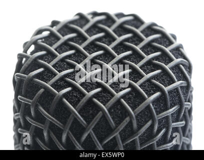 Close Up Detail of Microphone Head Isolated on White Background Stock Photo