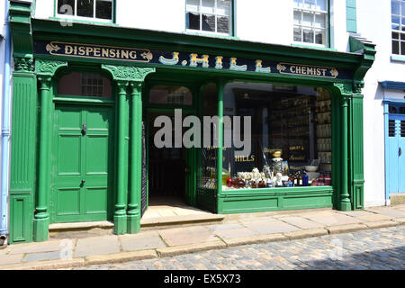 Exterior of early 20th century chemist shop at the Ulster American Folk Park Stock Photo