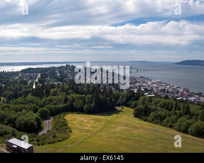 Astoria, Oregon, USA. View from the Astoria Column, a tower overlooking the mouth of the Columbia River on Coxcomb Hill. Stock Photo