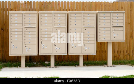 Cluster mailboxes in small suburban Texas city neighborhood Stock Photo