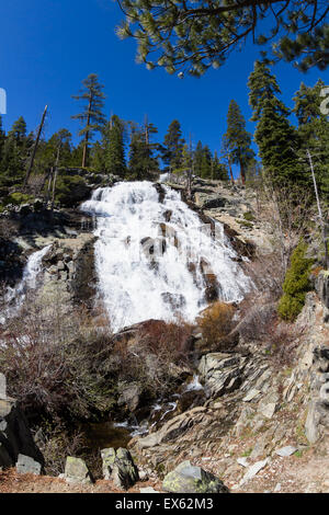 Eagle Falls in Lake Tahoe, California, powerful water flowing over solid rock Stock Photo