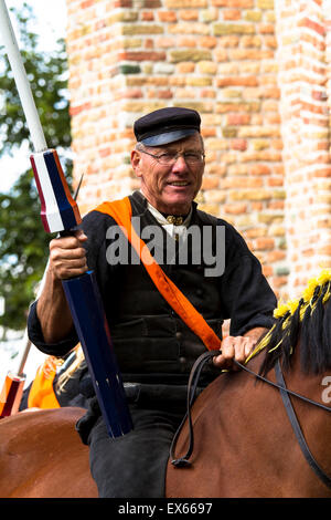 Europe, Netherlands, Zeeland, Walcheren, ring riding in Meliskerke, the rider must skewering a small ring with a lance while gal Stock Photo