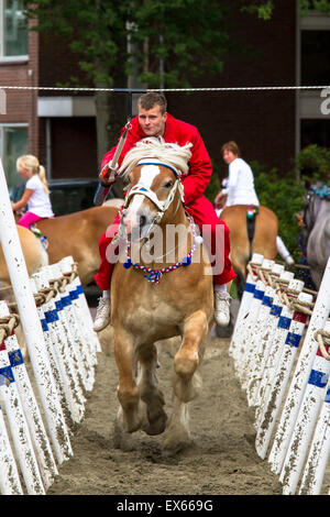 Europe, Netherlands, Zeeland, Walcheren, ring riding in Oostkapelle, the rider must skewering a small ring with a lance while ga Stock Photo