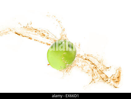 Green apple with water splash, isolated on white background Stock Photo