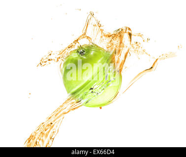 Green apple with water splash, isolated on white background Stock Photo