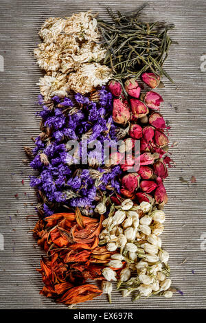Dried flowers and tea leaves Stock Photo