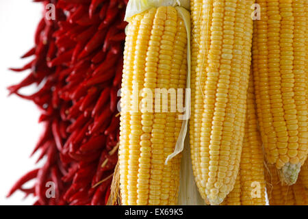 The red hot chili peppers and corn Stock Photo