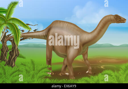 An illustration of a Diplodocus dinosaur from the sauropod family like brachiosaurus and other long neck dinosaurs in a backgrou Stock Photo