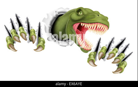 A T Rex Tyrannosaurus Rex dinosaur scratching, ripping and tearing