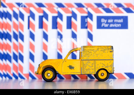 dinky French mail van against airmail background. Stock Photo