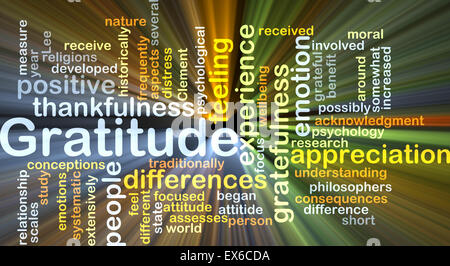 Background concept wordcloud illustration of gratitude glowing light Stock Photo