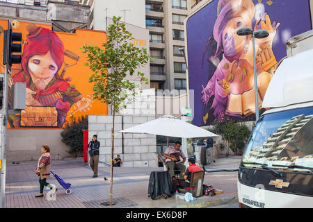 Street scene in Monjitas street, Bellas Artes neighborhood, Santiago. Chile. Stock Photo