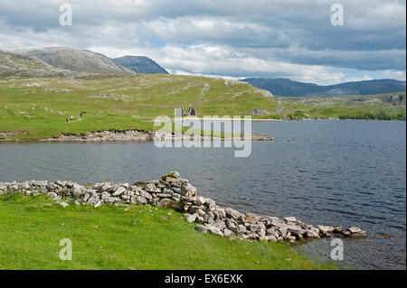 Inchnadamph mountains from the ruins of Ardvreck Castle on Loch Assynt in Sutherland.  SCO 9913. Stock Photo