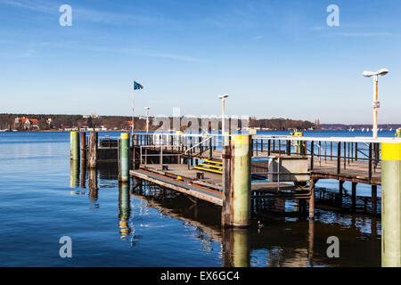 Berlin Wannsee BVG ferry pier. Ferries cross the Havel to Kladow harbour as part of the BVG public transport network Stock Photo