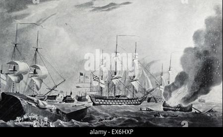 Aquatint of the Battle of the Nile on the morning after the battle. Print by R. Dodd. Dated 1798 Stock Photo