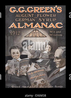 By the end of the 19th century, at least one patent medicine almanac was printed for every two Americans. While they included the main elements of the traditional almanac, their primary purpose was to sell their product. From their simple beginning, they Stock Photo