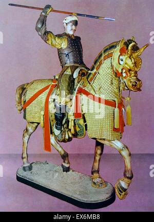 Model of a Japanese Samurai Warrior in full armour on horseback. Dated 19th Century Stock Photo