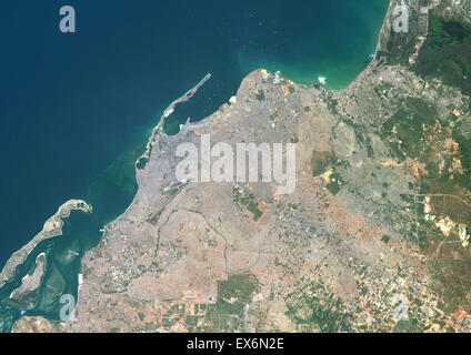 Colour satellite image of Luanda, Angola. Image taken on May 28, 2014 with Landsat 8 data. Stock Photo